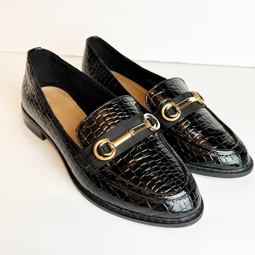 ASOS Vegan Mock Croc Gold Hardware Slip On Oxford Loafers Women’s UK 5 / US 7.5